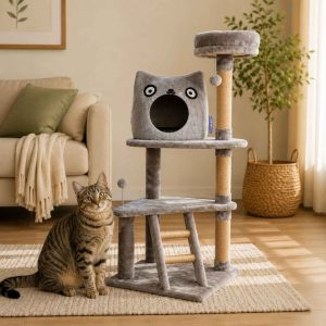 Rascador gris con cama + escalera CE-257