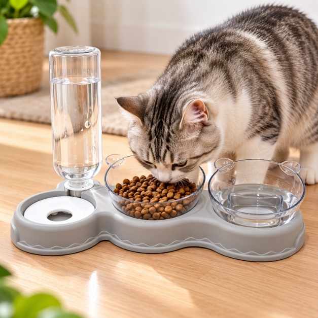 Plato gato 2 bowl + botella ABT-661