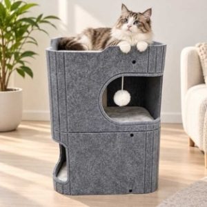 Casa gato tela 3 pisos GRIS AJ-1033